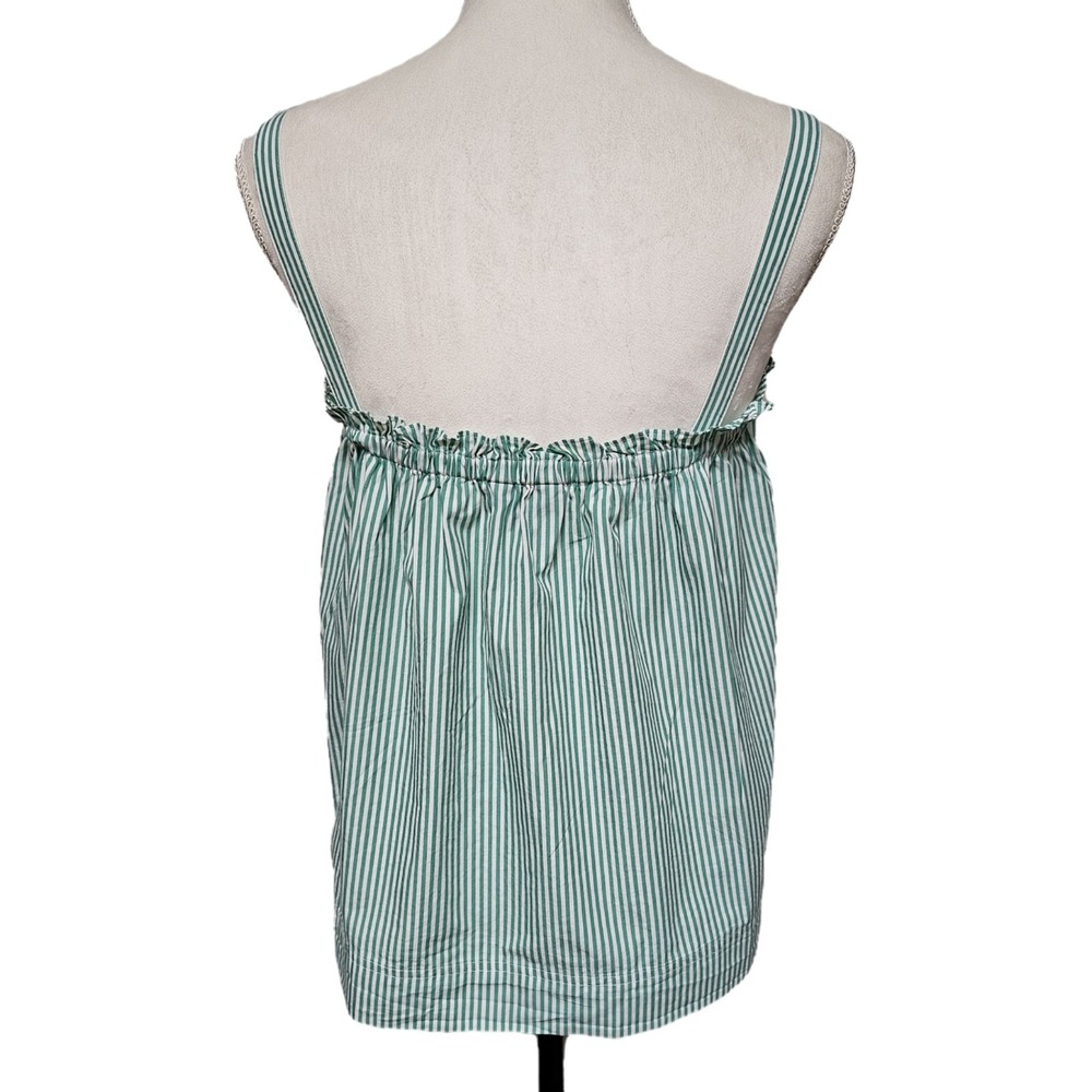 J Crew Kelly Green Striped Button Front Ruffle Tank‎ Size 8 Adjustable Straps - Picture 3 of 7